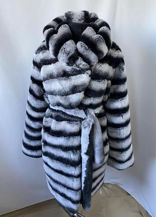 Шикарная женская зимняя шуба с кролика рекса в окрасе шиншилла, 42-60 размеры