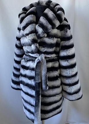 Шикарная женская зимняя шуба с кролика рекса в окрасе шиншилла, 42-60 размеры