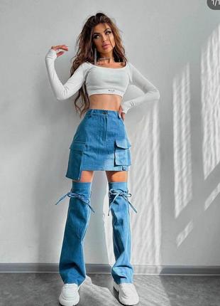 Стильні джинси, юбка з гетрами, джинсові гетри1 фото