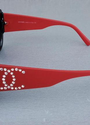 Chanel очки женские солнцезащитные большие черные с красными дужкамм3 фото