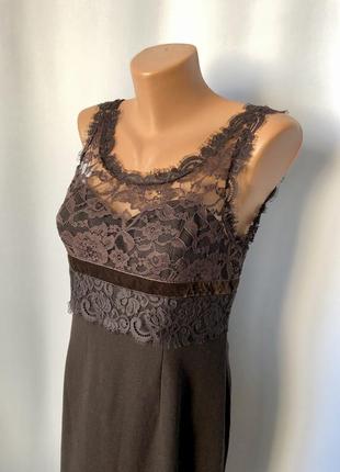 Anne klein коричневое платье шерстяное кружево в стиле блер волдорф2 фото