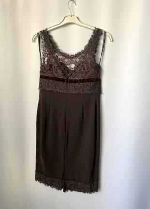 Anne klein коричневое платье шерстяное кружево в стиле блер волдорф5 фото