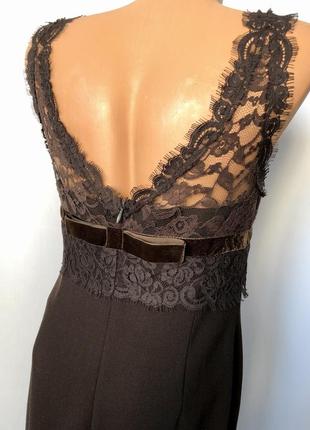 Anne klein коричневое платье шерстяное кружево в стиле блер волдорф4 фото
