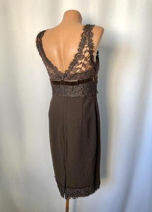 Anne klein коричневое платье шерстяное кружево в стиле блер волдорф3 фото