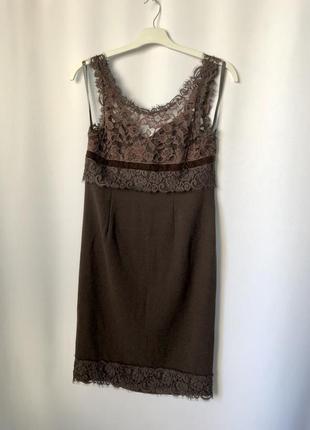 Anne klein коричневое платье шерстяное кружево в стиле блер волдорф7 фото