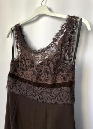 Anne klein коричневое платье шерстяное кружево в стиле блер волдорф6 фото