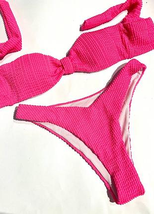 Купальник топ бандо и плавки бразилианы из жатки, классный купальник жатка лиф анжелика и трусики
