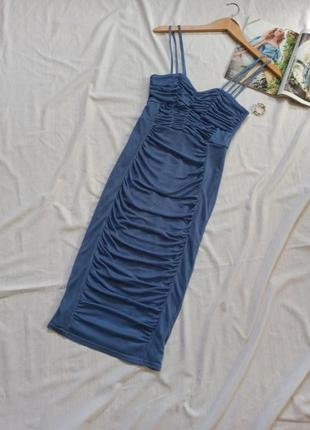 Голубое платье миди со сборкой/драпировкой/с корсетной вставкой/с сеточкой4 фото