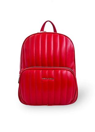 Стильний червоний стьобаний рюкзак з екошкіри від французького бренду david jones1 фото