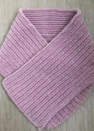 Комплект из велюровых шапки и шарфа ручной работы цвета пыльной розы3 фото