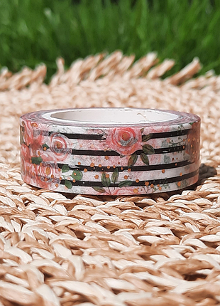 Декоративный скотч 10м, скотч розы, скотч цветы, клейкая лента для декора