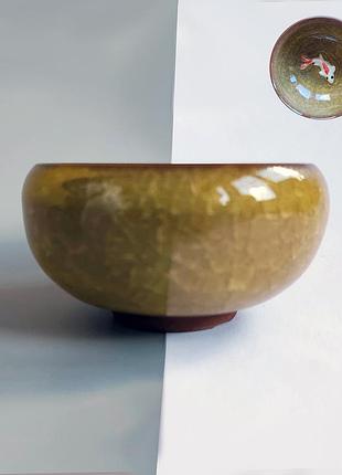 Пиала для чая кои "колотый лёд" жёлтая