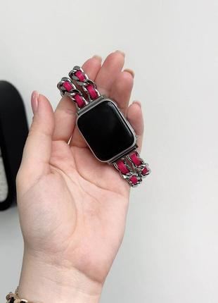 Ремешок металлический с кожаными вставками apple watch 38 40 41 42 44 45 49