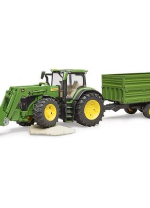 Спецтехніка bruder трактор john deere 7r 350 з навантажувачем і причепом (03155)4 фото