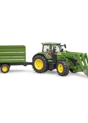 Спецтехніка bruder трактор john deere 7r 350 з навантажувачем і причепом (03155)8 фото