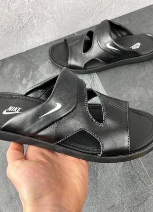 Мужские кожаные шлепанцы nike black  ⁇  smb