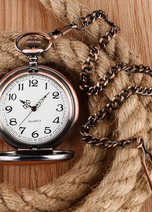 Карманний чоловічий годинник на ланцюжку мідний колір суперціна4 фото