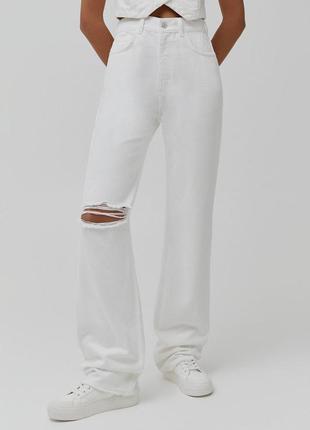 Широкие рваные джинсы с высокой посадкой pull &amp; bear не zara джинсовые кюлоты рваные широкие брюки2 фото
