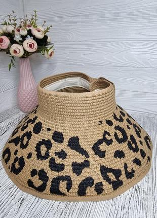 Солнцезащитная складная женская шляпа соломенная леопардового цвета 58-604 фото