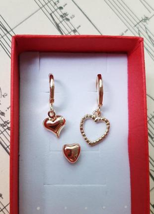 Набір: три мініатюрні сережки серце з тонкого металу золотисті золото золоті золотистого сердечко сердца серденько сердечка сердечко серця серденька5 фото
