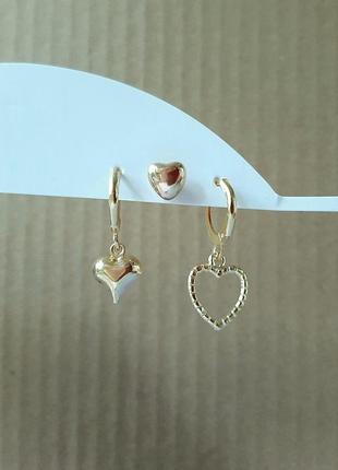 Набір: три мініатюрні сережки серце з тонкого металу золотисті золото золоті золотистого сердечко сердца серденько сердечка сердечко серця серденька3 фото