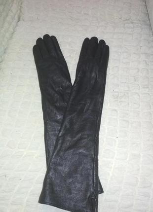 Рукавички перчатки довгі шкіряні1 фото