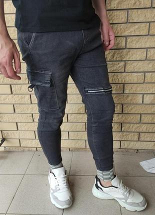 Джогери, джинси з поясом на гумці унісекс, накладні кишені карго, є великі розміри nn4 фото