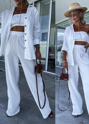 Женский деловой стильный классный классический удобный модный трендовый костюм модный брюки брюки брюки и рубашка рубашка + топ белый2 фото