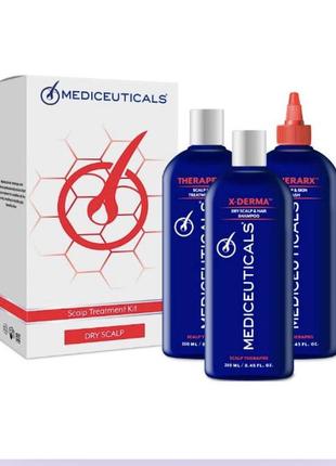 Набір для сухої шкіри голови mediceuticals (шампунь x-derma 250ml, кондиціонер therapeutic 250ml, очищуючий догляд therarx 250ml)