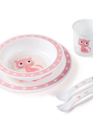 Набір дитячого посуду canpol babies cute animals котик рожевий 5 предметів (4/401_pin)