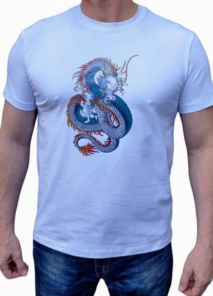 Чоловічя футболка біла 44 р. з японським драконом.