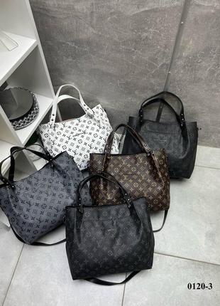 Женская большая сумка в стиле луи виттон белая черная серая коричневая сумка с ручками с принтом