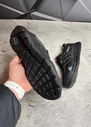 Стильные мужские кроссовки адедас adidas весенне-осенние, черный+хаки, кожаные/кожа-мужская обувь8 фото