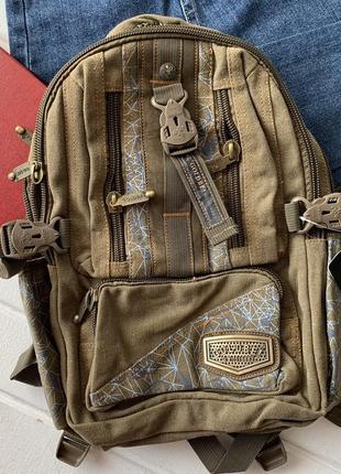 Рюкзак ранец школьный текстильный брезентовый хаки gold be