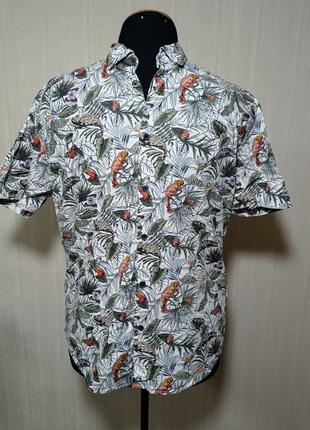 Мужская рубашка с коротким рукавом l разноцветная цветочная . гавайская рубашка. рубашка в прикольный принт