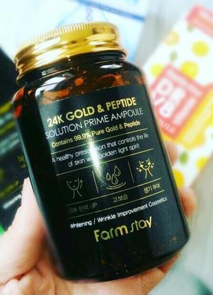 Сыворотка с золотом и пептидами farmstay 24k gold&peptide solution prime ampoule1 фото