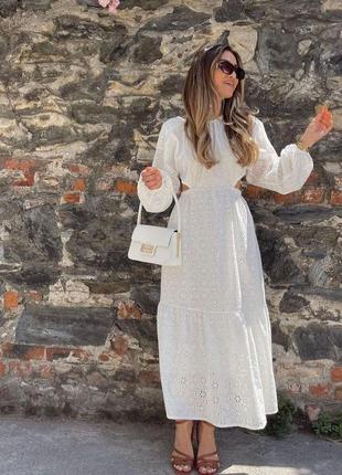 Платье прошва туречки с вырезами на талии белое2 фото