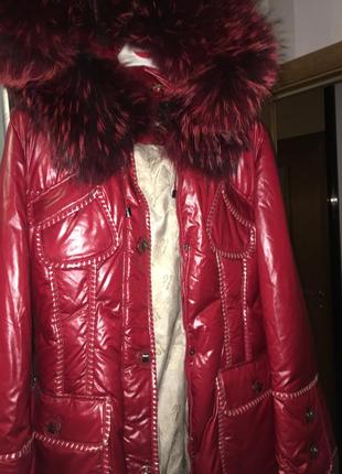 Куртка зимова червона royal cat з натуральним єнотом  туреччина