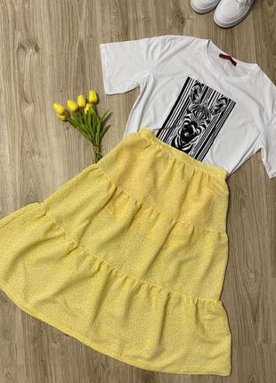 Желтая длинная юбка, цветочный принт. h&amp;m2 фото