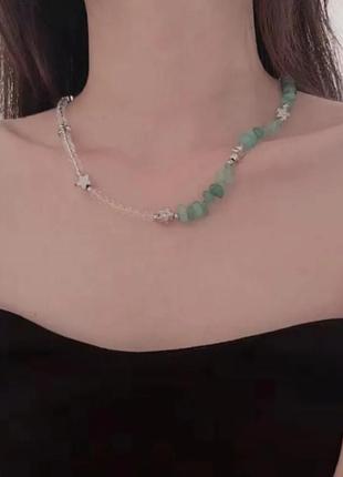 Ожерелье с зелеными камушками и жемчужинами аксессуар alt fairycore y2k