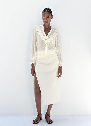 Рубашка женская белая рубашка в горох с воланами zara new