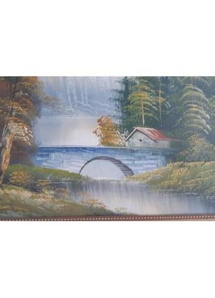 Картина речка, мост у леса. холст, масло, 2008 г.4 фото