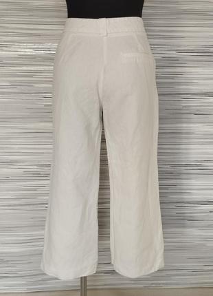 Белые широкие укороченные брюки смешанный лен3 фото