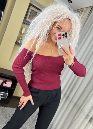 Женская кофта топ с открытыми плечами и длинным рукавом4 фото