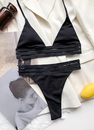 Сексуальный черный купальник с сеточкою. купальник с чашками