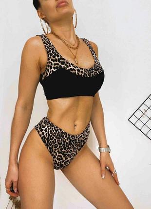 Женский стильный пляжный красивый классический купальник модный трендовый леопард1 фото