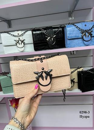 Pinko - крокодиловий принт — каркасний стильний клатч із птахами, на магнітах 4