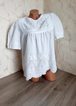 Блуза сорочка біла з прошвою,48-50