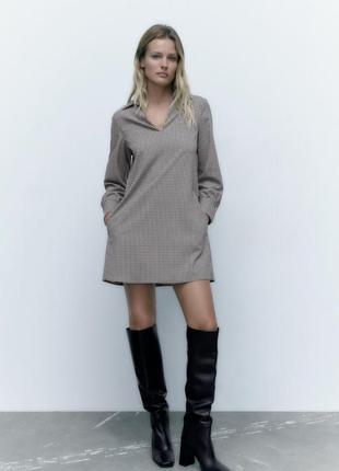 Короткое мини платье платье платье свободного кроя в клетку