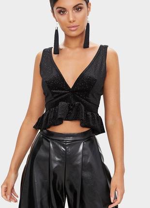 Укорочений оксамитовий топ з блискітками prettylittlething ( розмір 14-16)